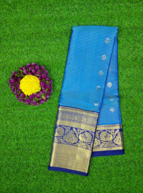 Kanchipuram-Blue-Saree-Golden-Jari-Border-1 Kanchipuram-Blue-Saree-Golden-Jari-Border-1