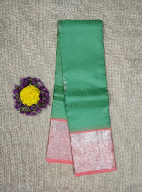 Kanchipuram-Green-Saree-Light-Pink-Border-1 Kanchipuram-Green-Saree-Light-Pink-Border-1