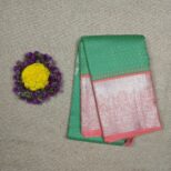 Kanchipuram Green Saree Light Pink Border