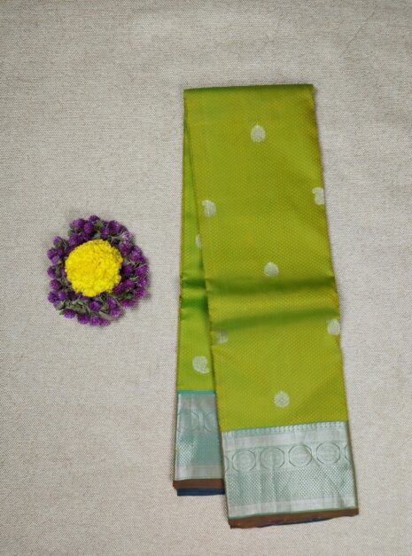 Kanchipuram-Green-Saree-Silver-Border-1 Kanchipuram Green Saree Silver Border