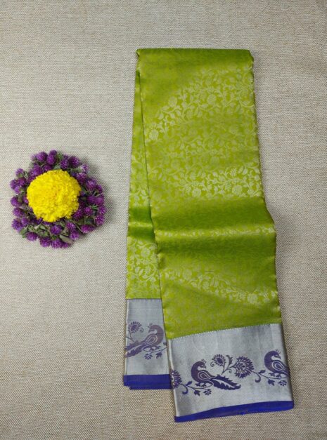 Kanchipuram-Green-Saree-Silver-Border-Peacock-Design-1 Kanchipuram Green Saree Silver Border Peacock Design