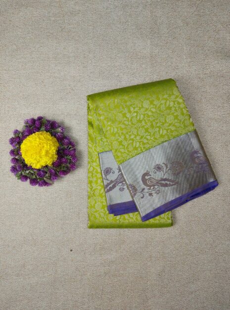 Kanchipuram Green Saree Silver Border Peacock Design