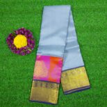 Kanchipuram Grey Saree Gold Border