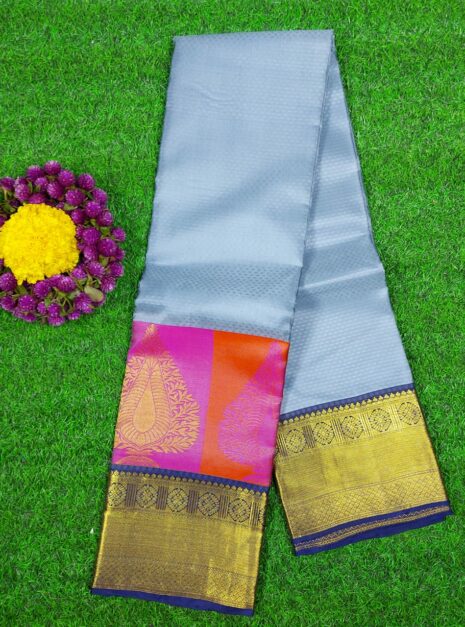 Kanchipuram-Grey-Saree-Gold-Border-1 Kanchipuram Grey Saree Gold Border