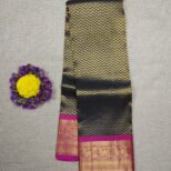 Kanchipuram Navy Blue Saree Pink Border