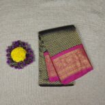 Kanchipuram Navy Blue Saree Pink Border