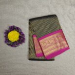 Kanchipuram Navy Blue Saree Pink Border