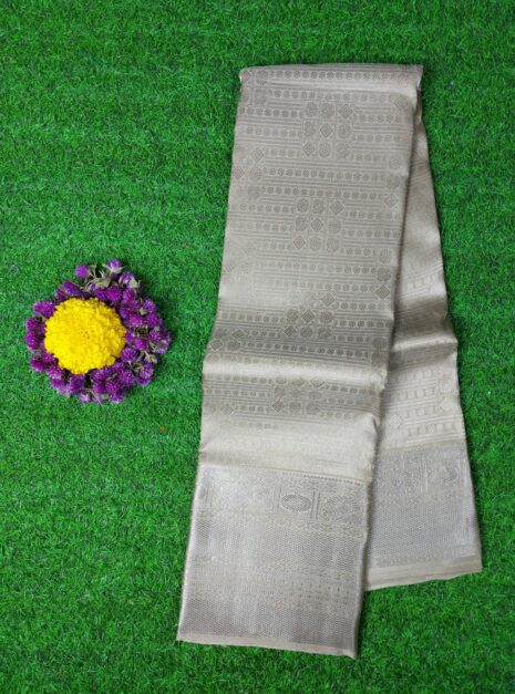 Kanchipuram-Olive-Green-Saree-Silver-Border-1 Kanchipuram-Olive-Green-Saree-Silver-Border-1