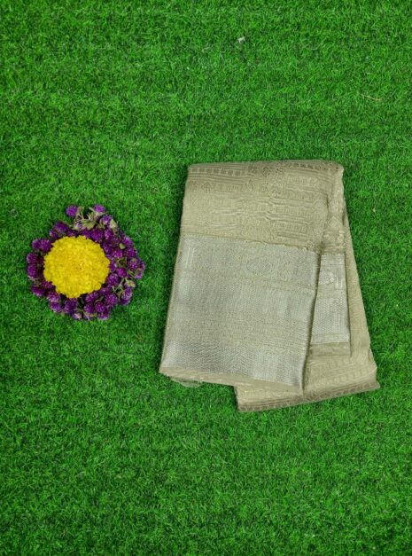 Kanchipuram Olive Green Saree Silver Border