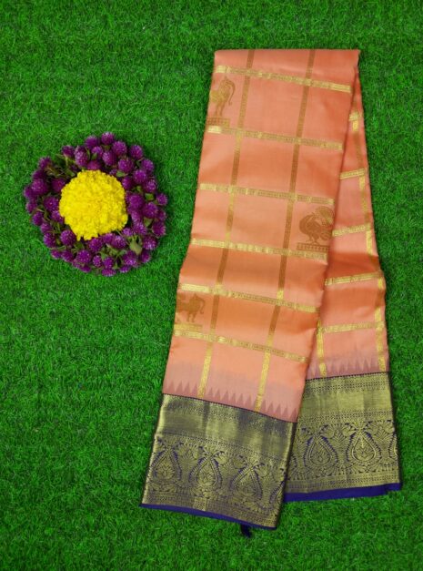 Kanchipuram-Orange-Saree-Purple-Border-1 Kanchipuram Orange Saree Purple Border