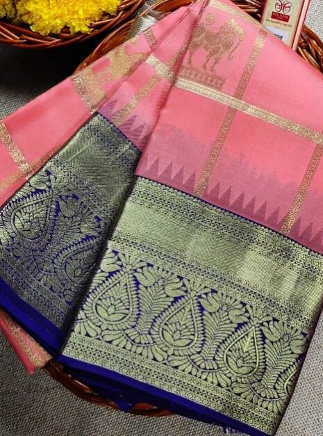 Kanchipuram-Orange-Saree-Purple-Border-2 Kanchipuram Orange Saree Purple Border