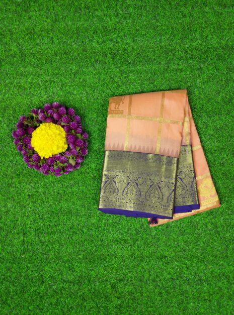 Kanchipuram Orange Saree Purple Border