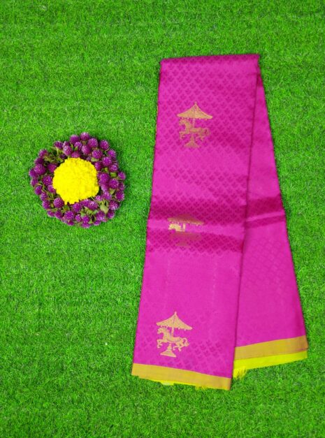 Kanchipuram-Pink-Saree-Small-Yellow-Border-1 Kanchipuram Pink Saree Small Yellow Border