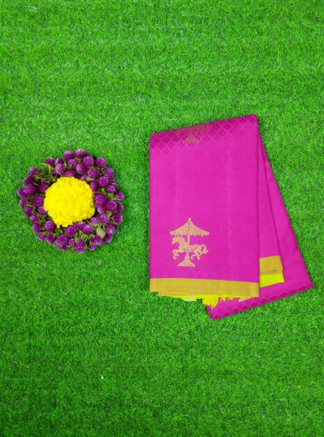 Kanchipuram Pink Saree Small Yellow Border